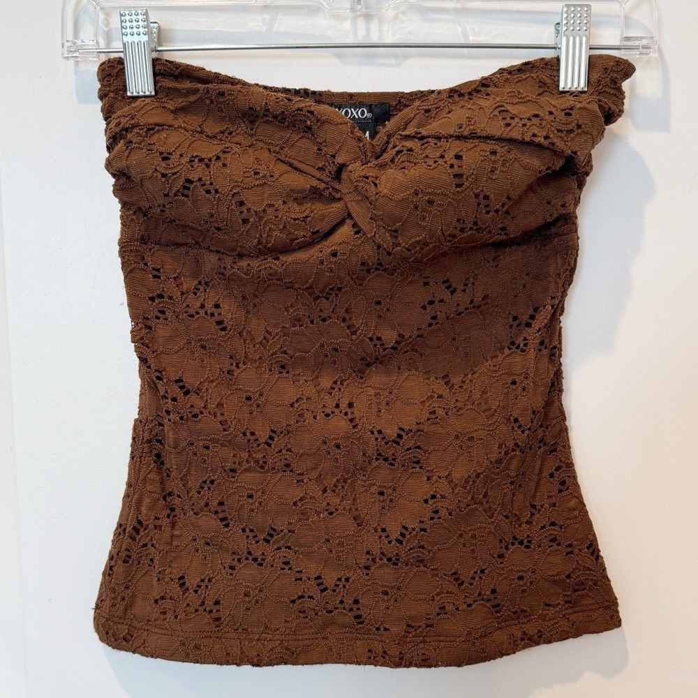 Vintage XOXO Y2K Twist Knot All Lace Tube Top Medium Chocolate Brown 90s Indie